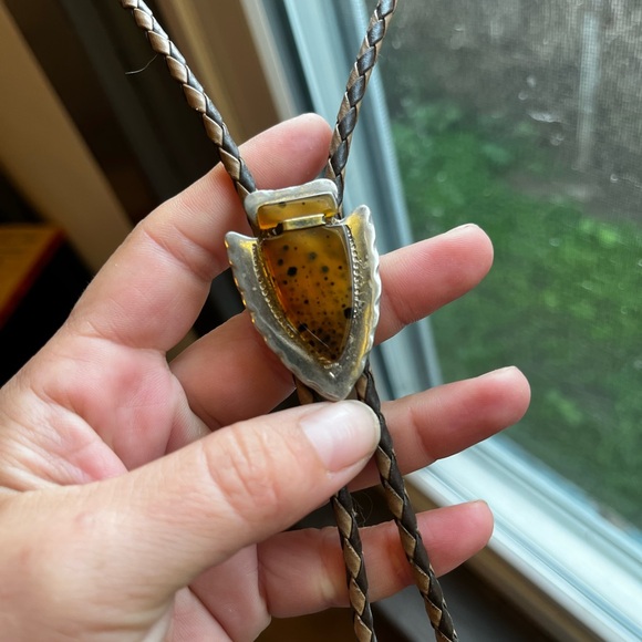 Accessories - Brown Braided Bolo Tie with Silver Arrowhead